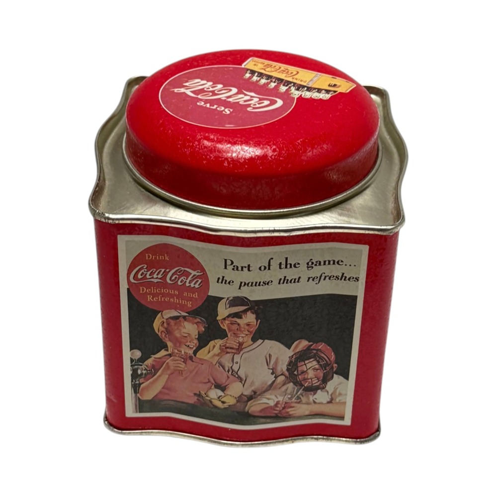 Coca-Cola Tin Red Baseball Graphic 1994 Collectible Container
